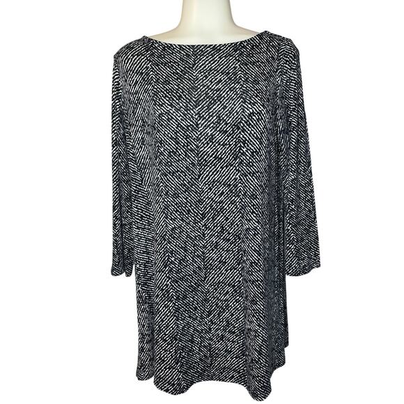 J. Jill Wearever Collection Women’s Stretch Top Tunic Pullover Black White Sz S - Picture 1 of 7